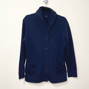 Land's End women's Navy long sleeve button down shawl collar cardigan in size M